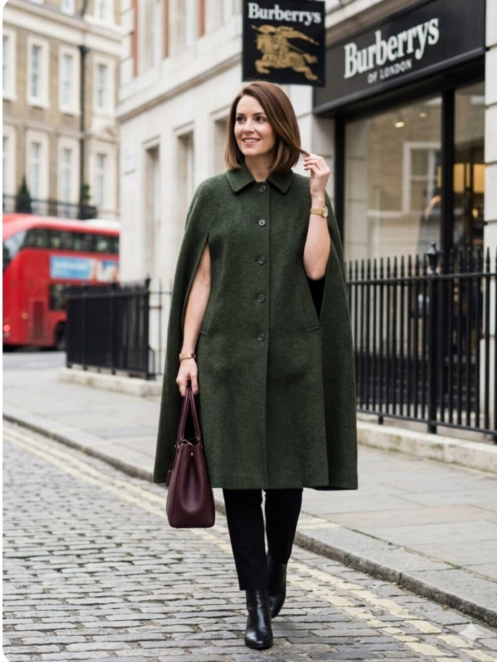 Vintage Burberrys of London Alpaca Wool Blend Cape Outerwear Hunter Green